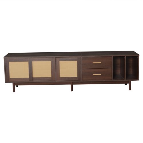 Meuble TV 190 Cm Marron Avec 2 Tiroirs De Rangement + 3 Portes, Mdf