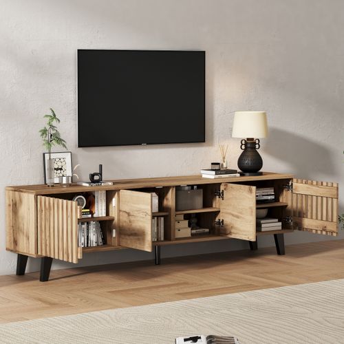 Meuble TV Couleur Bois 180 Cm, Compartiments De Rangement, Salon