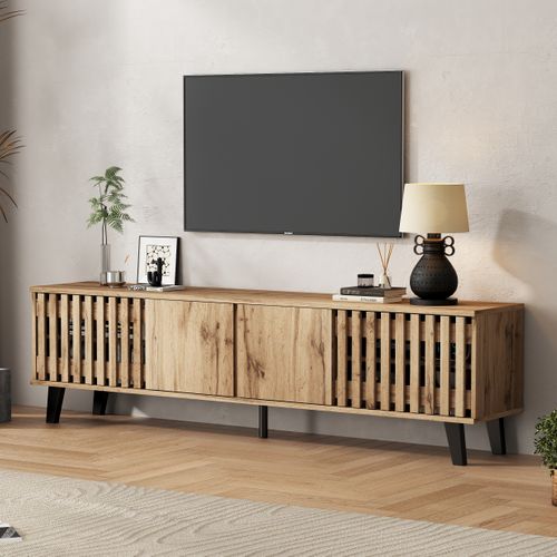 Meuble TV Couleur Bois 180 Cm, Compartiments De Rangement, Salon