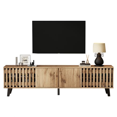 Meuble TV Couleur Bois 180 Cm, Compartiments De Rangement, Salon