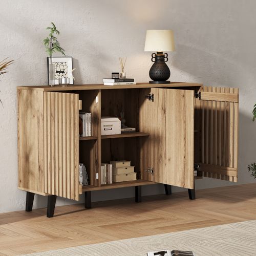 Buffet De Cuisine 150x40x95cm, Rangement, 3 Portes, Couleur Bois