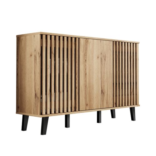 Buffet De Cuisine 150x40x95cm, Rangement, 3 Portes, Couleur Bois