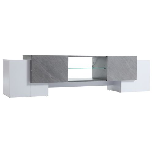 Meuble TV 180 Cm Blanc Et Gris, 4 Portes, Rangement, Mdf