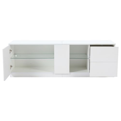 Meuble TV LED Blanc 160 Cm Panneau Brillant, Rangement, Salon