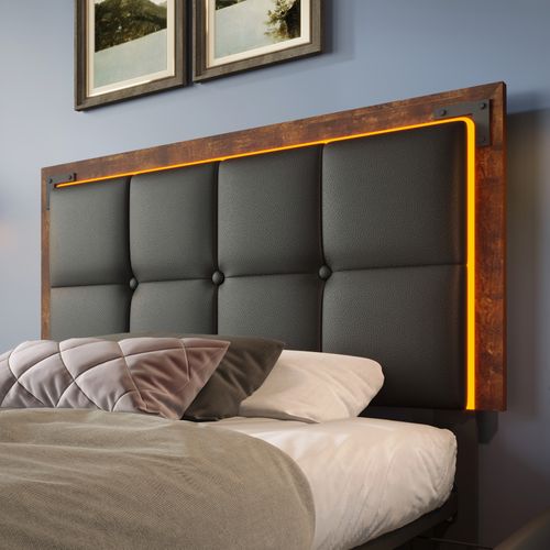 Lit Enfant Simple 90x200cm Avec LED Et 4 Tiroirs, Pu, Noir