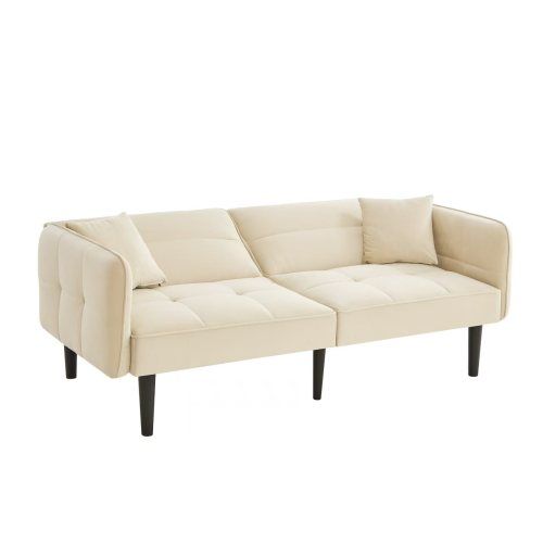 Canapé 2 Places, Canapé Droit, Accoudoirs Et Dossier Réglables, Velours, Beige