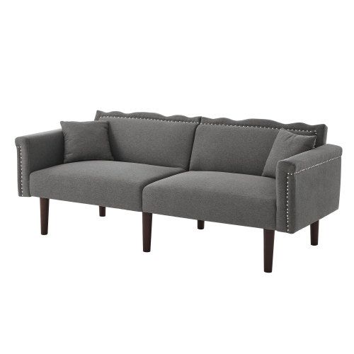 Canapé 2 Places, Canapé Droit Avec Double Dossier Réglable, Décor Rivet, Tissu Coton Et Lin, Gris