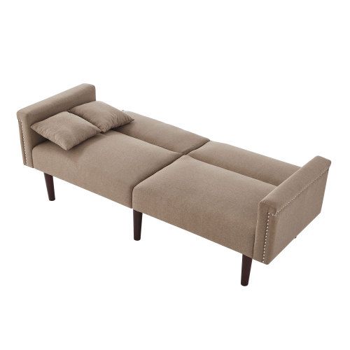 Canapé 2 Places, Canapé Droit Avec Double Dossier Réglable, Décor Rivet, Tissu Coton Et Lin, Marron