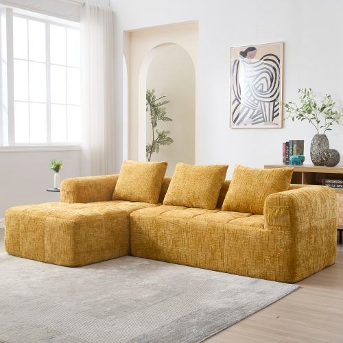 Canapé 3 Places, Canapé D'angle, Avec 3 Oreillers, Poche Latérale, Jaune