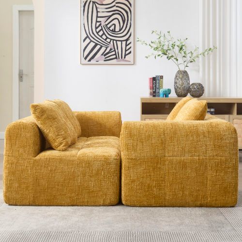 Canapé 3 Places, Canapé D'angle, Avec 3 Oreillers, Poche Latérale, Jaune