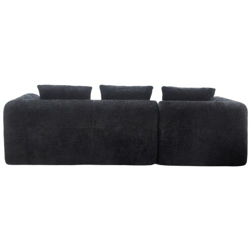 Canapé 3 Places, Canapé D'angle, Avec 3 Oreillers, Poche Latérale, Noir