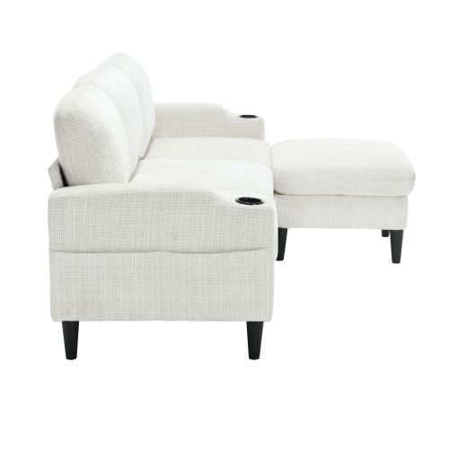 Canapé 4 Places Avec Repose-pieds, Porte-gobelet, Poches Latérales, En Chenille, Beige