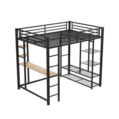 Lit Mezzanine 140x200 Cm, Lit Adulte Avec Cintres Simples Avec Compartiments De Rangement, Noir