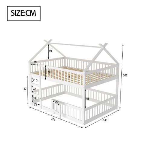 Lit Superposé 140x200 Cm, Lit Enfant En Bois, Avec Escalier, Design Loft, Blanc
