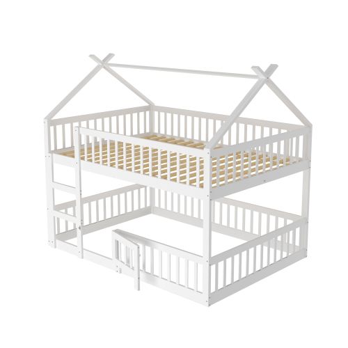 Lit Superposé 140x200 Cm, Lit Enfant En Bois, Avec Escalier, Design Loft, Blanc