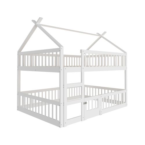 Lit Superposé 140x200 Cm, Lit Enfant En Bois, Avec Escalier, Design Loft, Blanc