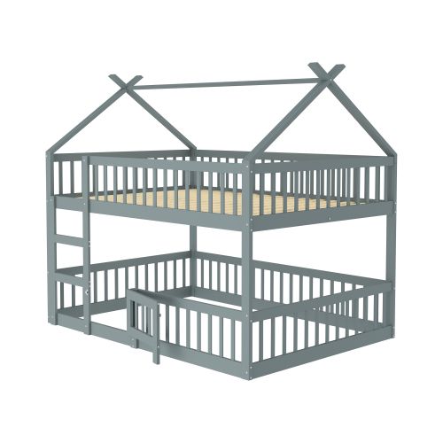 Lit Superposé 140x200 Cm, Lit Enfant En Bois, Avec Escalier, Design Loft, Gris