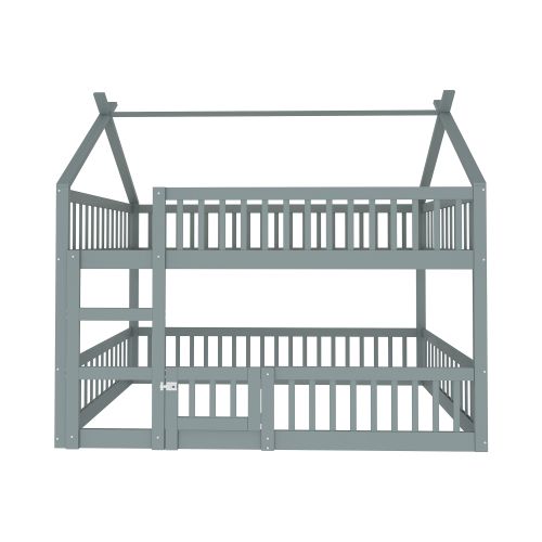 Lit Superposé 140x200 Cm, Lit Enfant En Bois, Avec Escalier, Design Loft, Gris