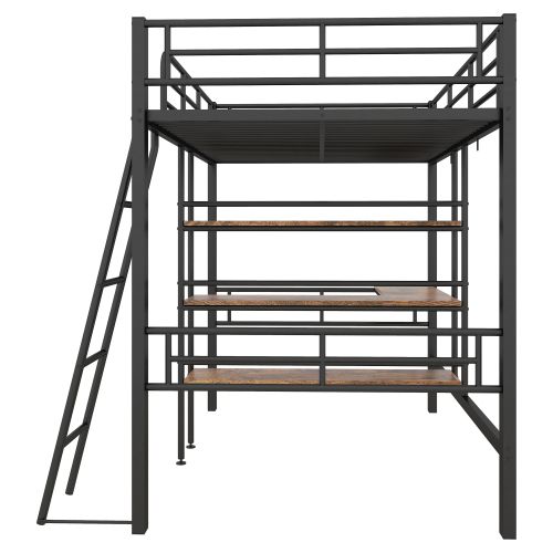 Lit Mezzanine 90x200 Cm, Lit Enfant Avec Bureau, Plusieurs Étagères, Rampe, Échelle, Noir