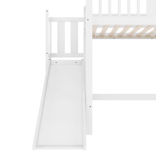 Lit Mezzanine 90x200 Cm, Lit Enfant Avec Éclairage LED, Toboggan, Rangement Ouvert, Blanc Et Rose