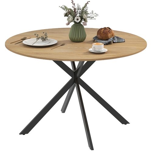 Table à Manger Ronde Chêne 120cm 4 Personne, Style Industriel