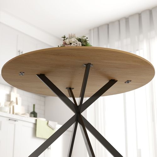 Table à Manger Ronde Chêne 120cm 4 Personne, Style Industriel