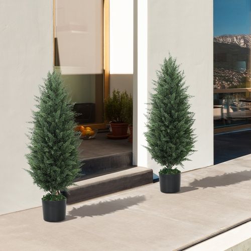 Lot De 2 Plantes Artificielles Arbre Cyprès 90cm Avec Pot