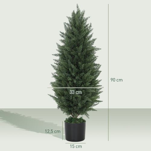 Lot De 2 Plantes Artificielles Arbre Cyprès 90cm Avec Pot