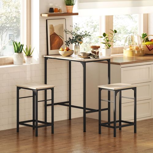 Ensemble 3 Pièces, Table De Bar H. 87cm Rectangle + 2 Tabourets, Bois Et Noir