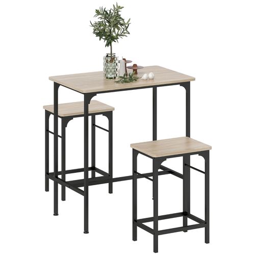 Ensemble 3 Pièces, Table De Bar H. 87cm Rectangle + 2 Tabourets, Bois Et Noir