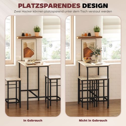 Ensemble 3 Pièces, Table De Bar H. 87cm Rectangle + 2 Tabourets, Bois Et Noir