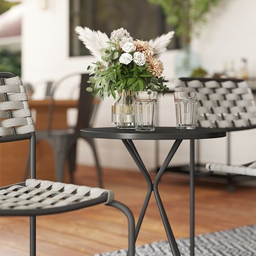 Ensemble Bistro 3 Pièces, Table Ronde + 2 Chaises Empilables Gris, En Corde Tressée