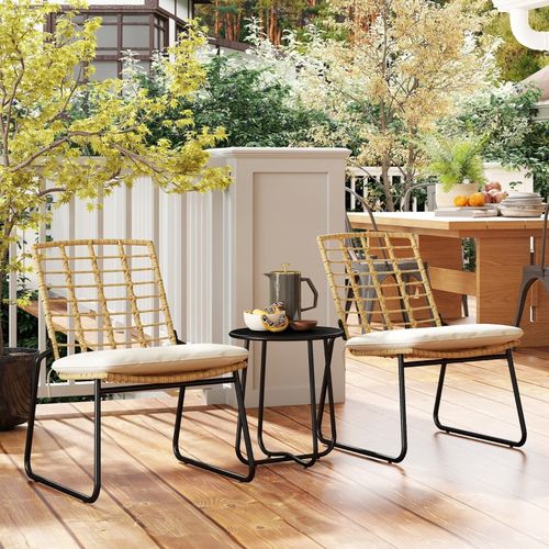 Ensemble Jardin 3 Pièces, Table Ronde Et 2 Chaises Empilables Avec Coussins, 3 Pièces
