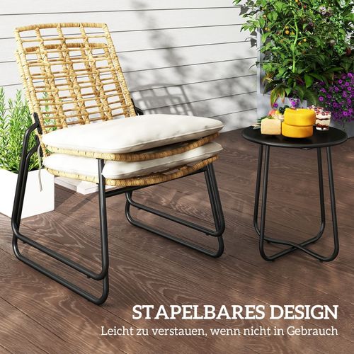 Ensemble Jardin 3 Pièces, Table Ronde Et 2 Chaises Empilables Avec Coussins, 3 Pièces