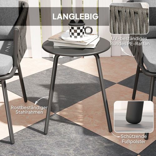 Ensemble Bistrot 3 Pièces Table Ronde Et 2 Fauteuils Avec Coussins Déhoussables Gris