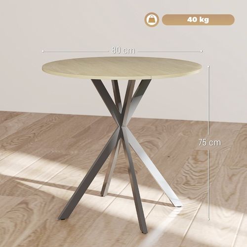 Table à Manger Ronde 80cm 2 Personnes Imitation Chêne