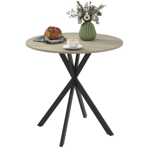 Table à Manger Ronde 80cm 2 Personnes Imitation Chêne