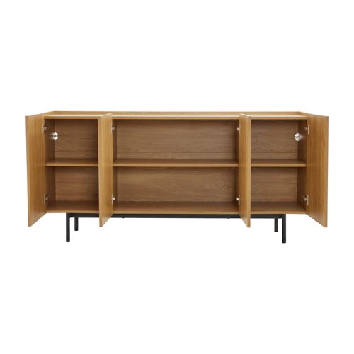 Buffet 160x40x78cm, 4 Portes, Cloisons Réglables, Panneaux De Particules, Couleur Bois