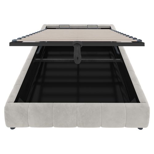 Lit Coffre Adulte 140x200cm En Velours Beige Avec LED, Lit Avec Rangement