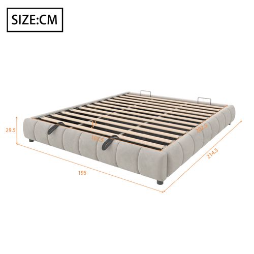 Lit Coffre Adulte 180x200cm En Velours Beige Avec LED, Lit Avec Rangement