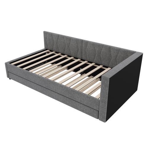 Lit Enfant 90x200cm Avec Lit Gigogne 90x190cm Gris En Lin, Sommier à Lattes, USB+ Type C, LED