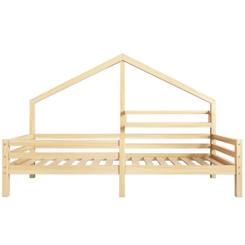 Lit Cabane Simple 90x200cm En Pin Avec Étagère Et Barrières, Style Scandinave