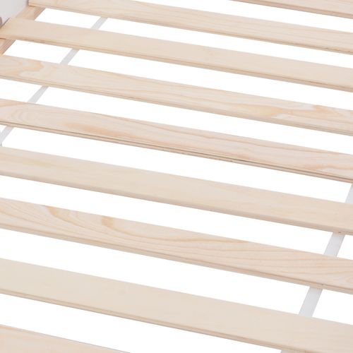 Lit Cabane Simple 90x200cm En Pin Blanc Avec Étagère Et Barrières, Style Scandinave