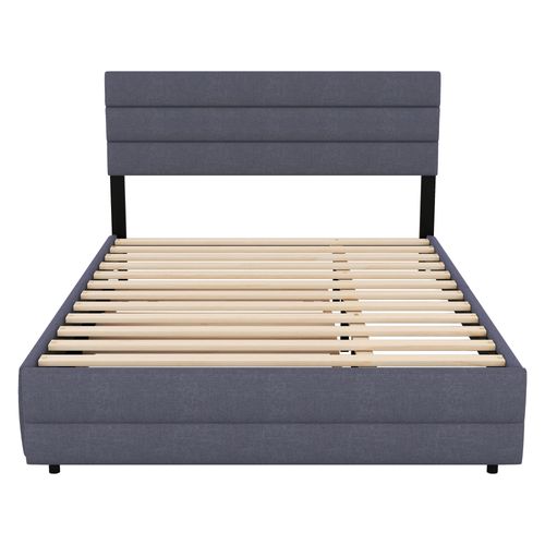Lit Double 140x200cm Avec Lit Gigogne Simple Et Tiroirs En Lin Gris