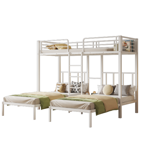 Lit Superposé 90x200 Cm, Lit Enfant, Lit 3 Personnes Avec Barrière De Sécurité Et Table, Blanc