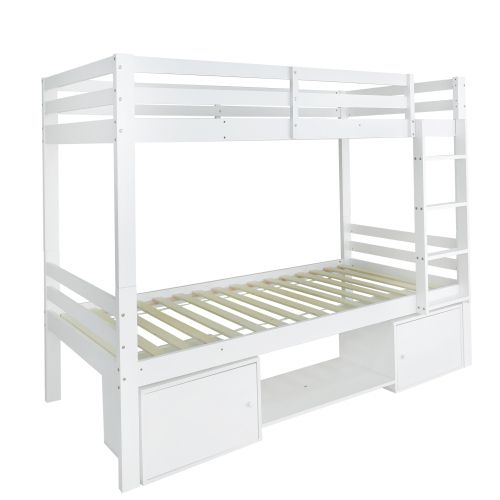 Lit Superposé 90x200 Cm, Lit Enfant Avec Étagères à Chaussures Et Casiers, Blanc