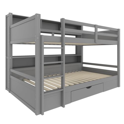 Lit Superposé 90x200 Cm, Lit Enfant Avec Tiroirs, Avec Compartiments De Rangement, Gris