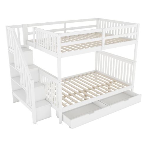 Lit Superposé 140x200 Cm, Lit Enfant Avec 2 Tiroirs, Blanc