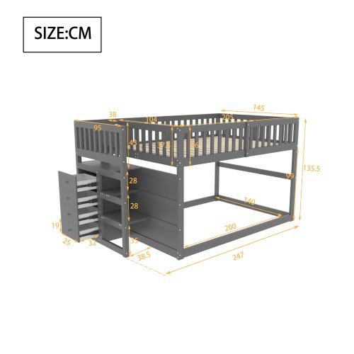 Lit Superposé 140x200 Cm, Lit Enfant En Bois, Avec Compartiment De Rangement, Gris