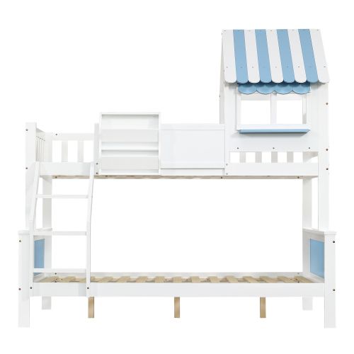 Lit Superposé 90x200 Cm Et 120x200 Cm, Lit Enfant Avec Panneau Graffiti, Blanc Et Bleu